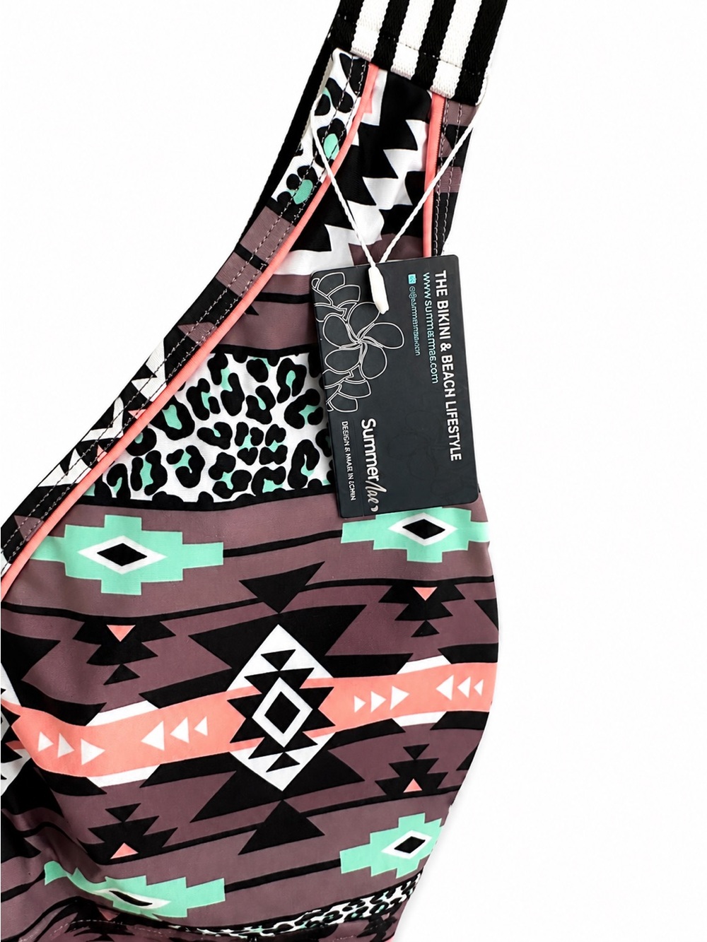 Womenβs Bathing Suit Top with Aztec Print - Pink, Mint, Black & Coral ~ NWT XL - Picture 4 of 8